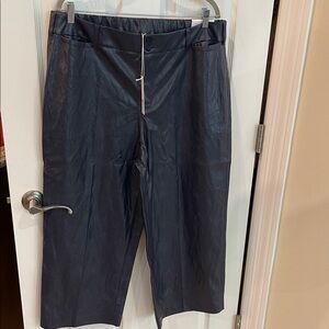NWT Chico's Sleek Blue Crinkle Faux Leather Wide Crop Dress Pants 3R/16R